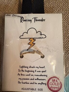Roaring Thunder Lightning Bolt cz Ring - gold or silver adjustable size